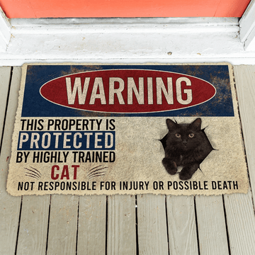 Gearhumans 3D Warning This Property Protected By Black Cat Custom Doormat