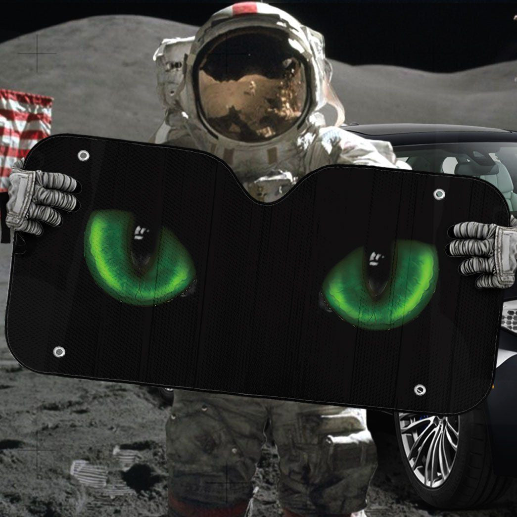 Gearhumans 3D Green Dangerous Wild Black Cat Eyes In The Dark Custom Sunshade GO01072110 Auto Sunshade