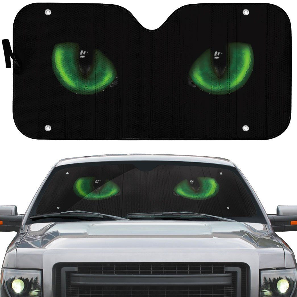 Gearhumans 3D Green Dangerous Wild Black Cat Eyes In The Dark Custom Sunshade GO01072110 Auto Sunshade