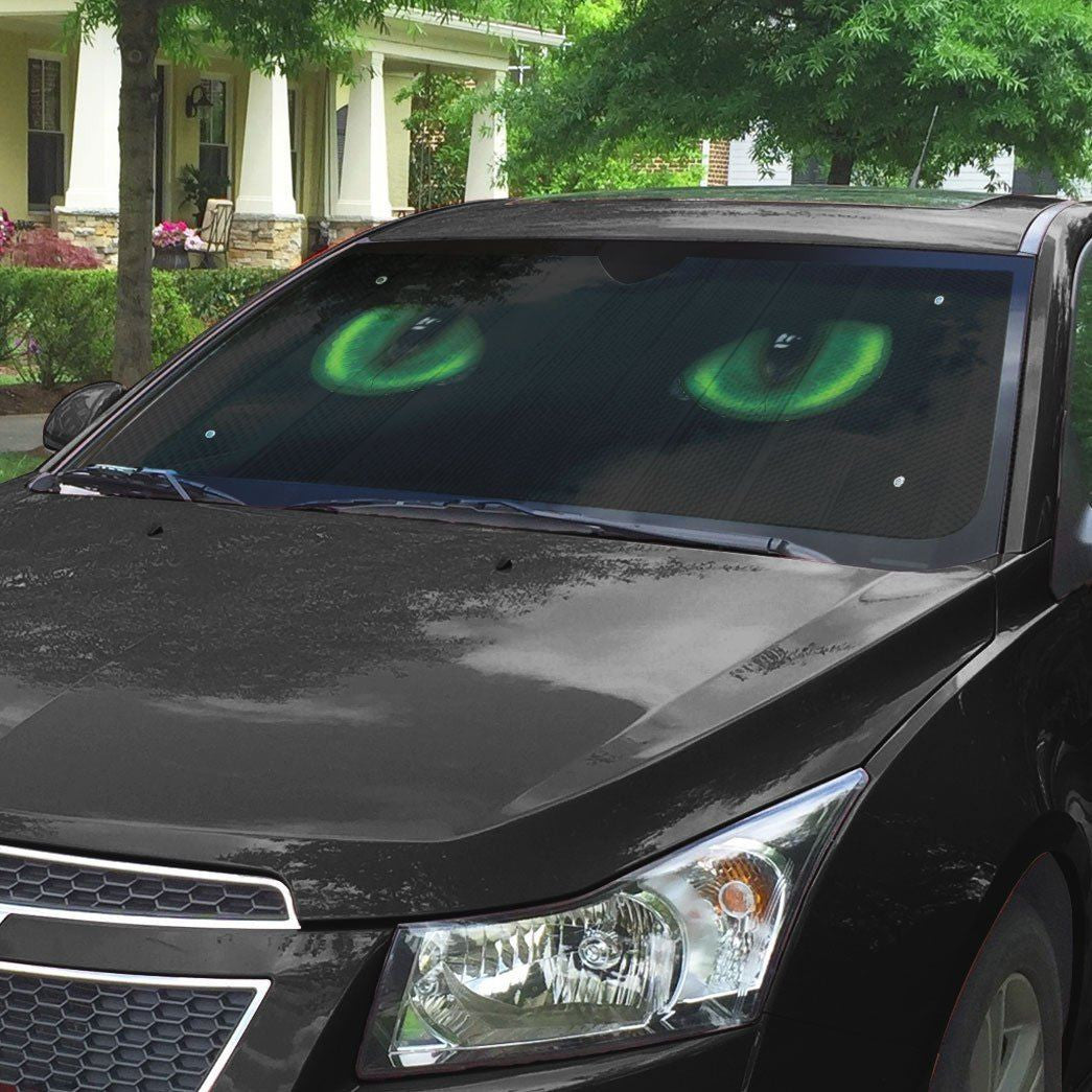 Gearhumans 3D Green Dangerous Wild Black Cat Eyes In The Dark Custom Sunshade GO01072110 Auto Sunshade