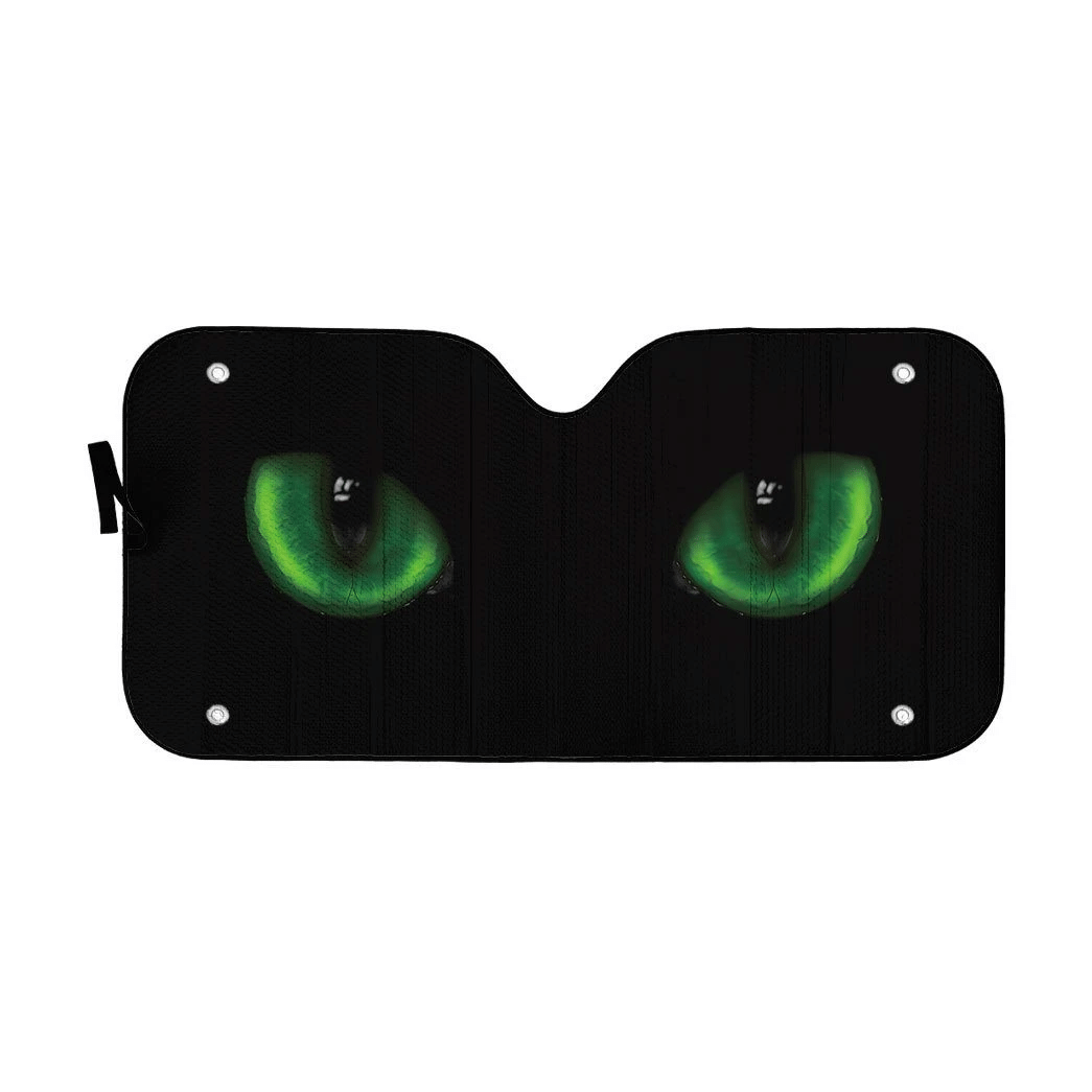 Gearhumans 3D Green Dangerous Wild Black Cat Eyes In The Dark Custom Sunshade GO01072110 Auto Sunshade 57''x27.5''