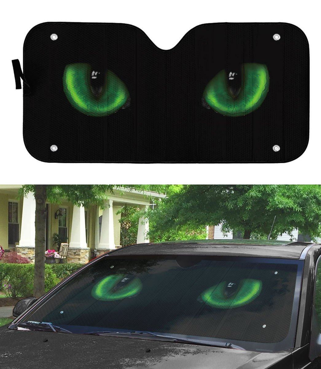 Gearhumans 3D Green Dangerous Wild Black Cat Eyes In The Dark Custom Sunshade GO01072110 Auto Sunshade