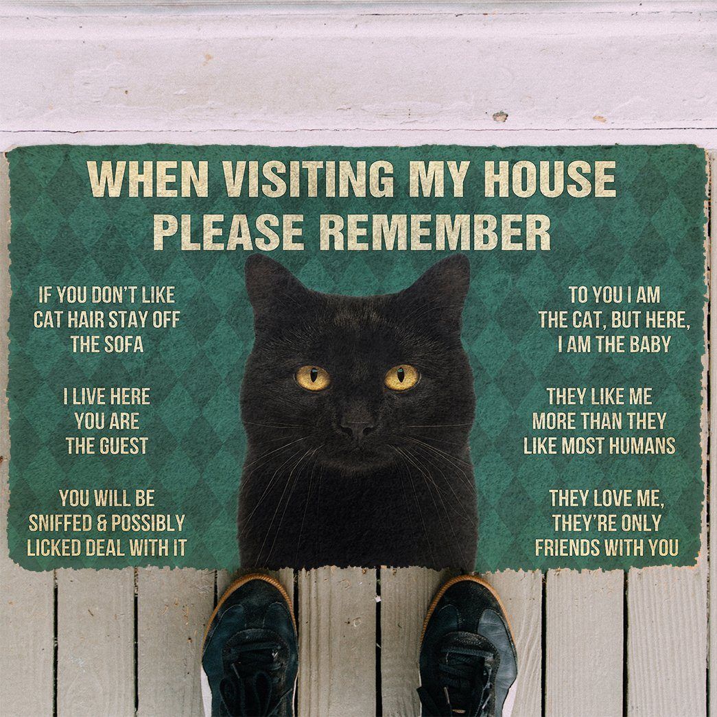 GearHuman 3D Please Remember Black Cat House Rules Doormat GR220147 Doormat