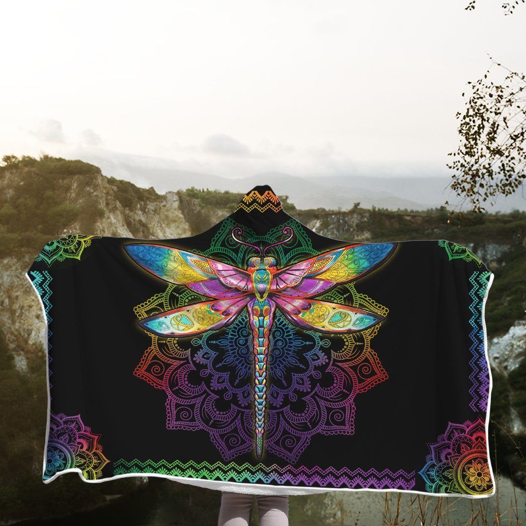 Gearhuman 3D Colorful Mandala Dragonfly Custom Hooded Blanket GW09128 Hooded Blanket