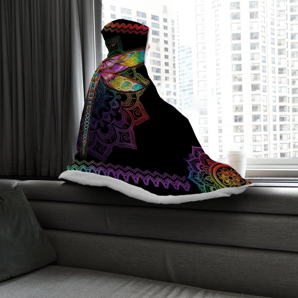 Gearhuman 3D Colorful Mandala Dragonfly Custom Hooded Blanket GW09128 Hooded Blanket