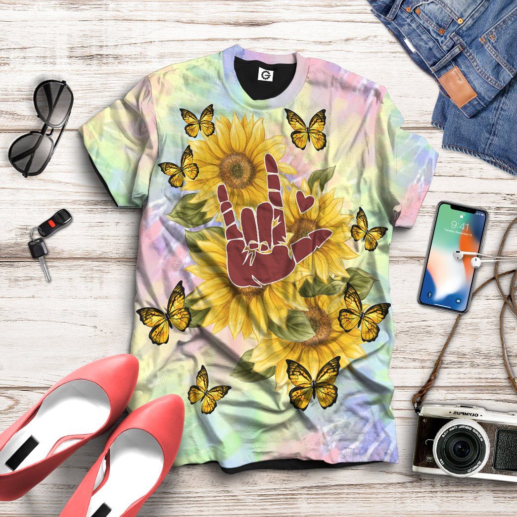 Gearhuman 3D Tie Dye And Sunflower Custom Tshirt Apparel CGC15101 3D T-shirt