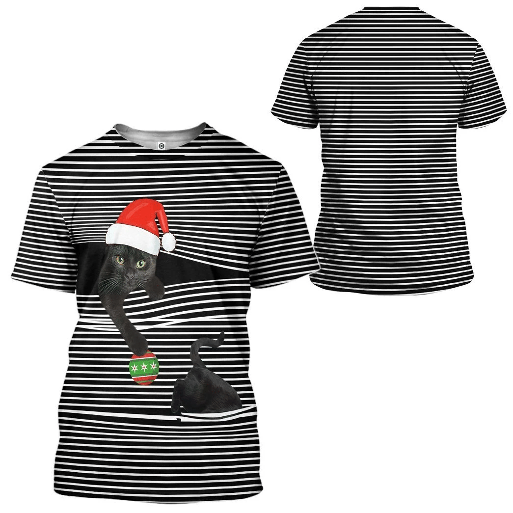 Gearhuman 3D Black cat at Christmas Custom Tshirt Apparel GX03111 3D Apparel