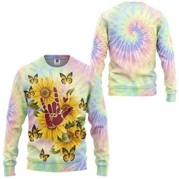 Gearhumans 3D Tie Dye And Sunflower Custom Sweatshirt Apparel