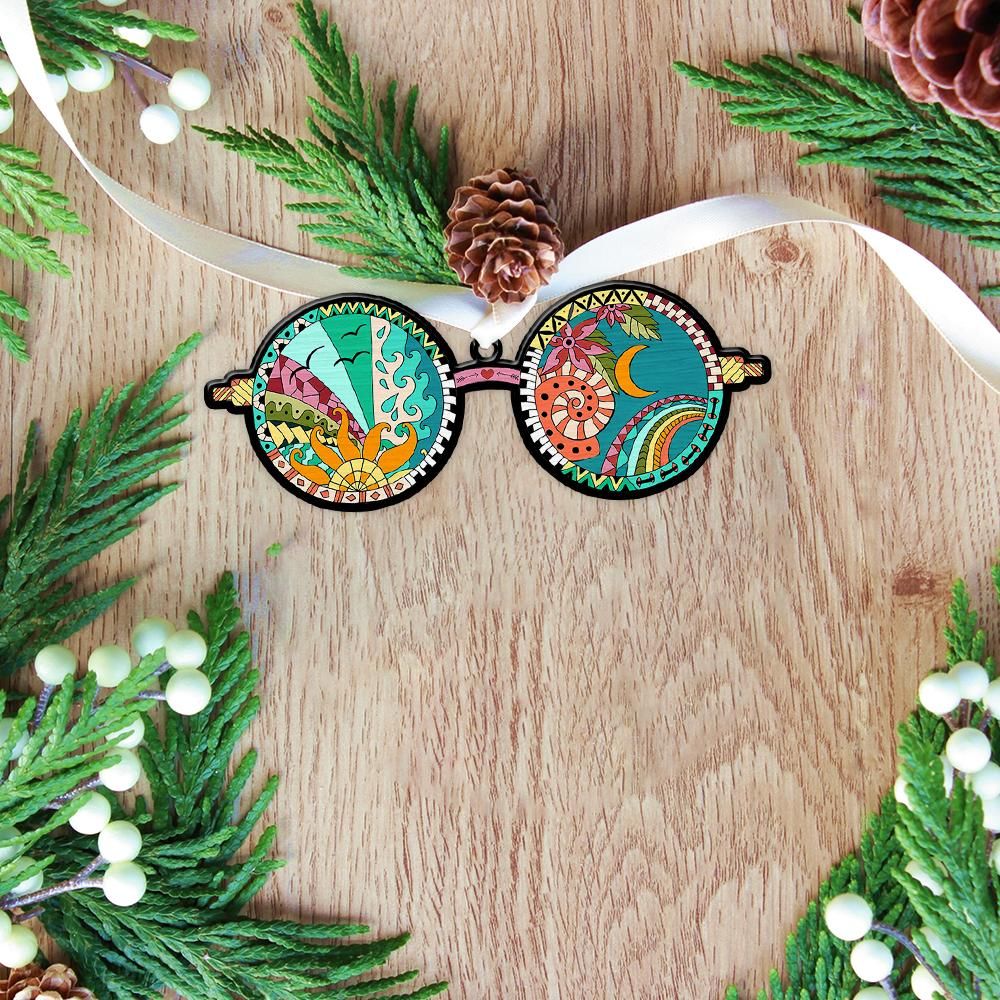 Gearhuman 3D Hippie Peace Sunglasses Christmas Ornament GV261015 Ornament Acrylic 1Pc