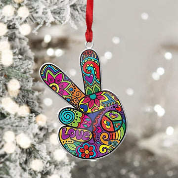 Gearhumans 3D Hippie Peace Hand Sign Christmas Ornament