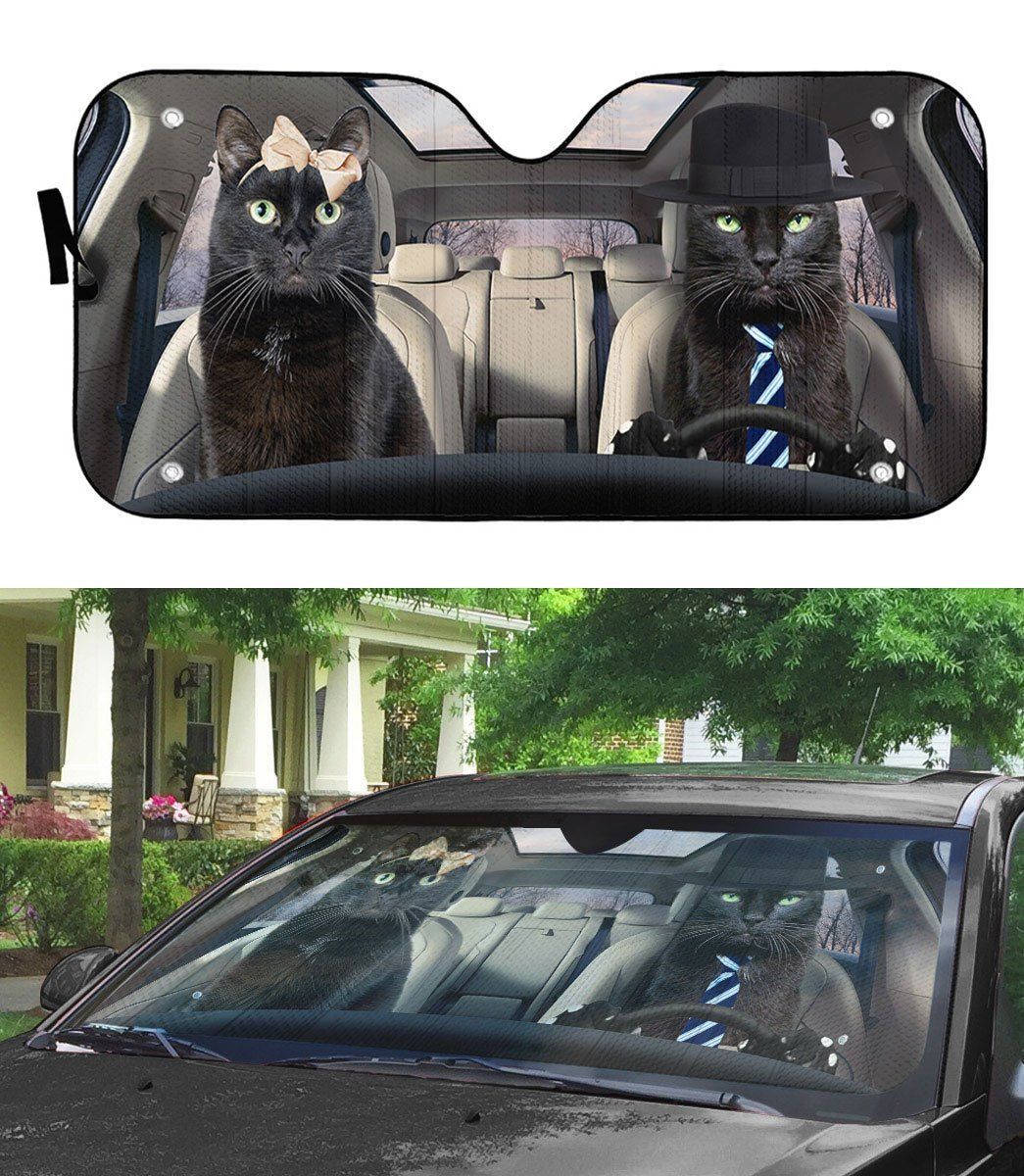 Gearhumans Gearhuman 3D Black Cat Couple Auto Car Sunshade GV17034 Auto Sunshade