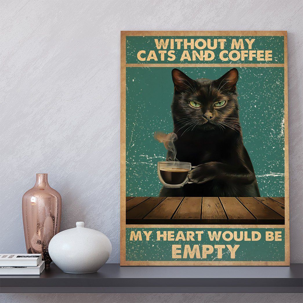 Gearhuman 3D Without My Black Cat And Coffee Custom Canvas GB29018 Canvas