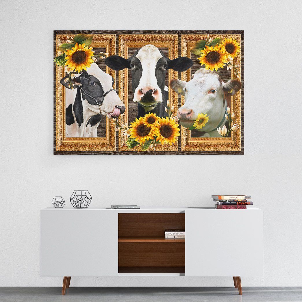 Gearhuman 3D Cow Sunflower Custom Canvas GB230219 Canvas