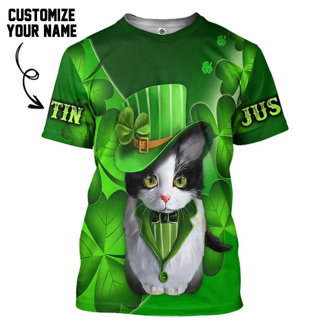 Gearhuman 3D St Patrick Day Black Cat Custom Name Tshirt Hoodie Apparel GB190214 3D Apparel T-Shirt S