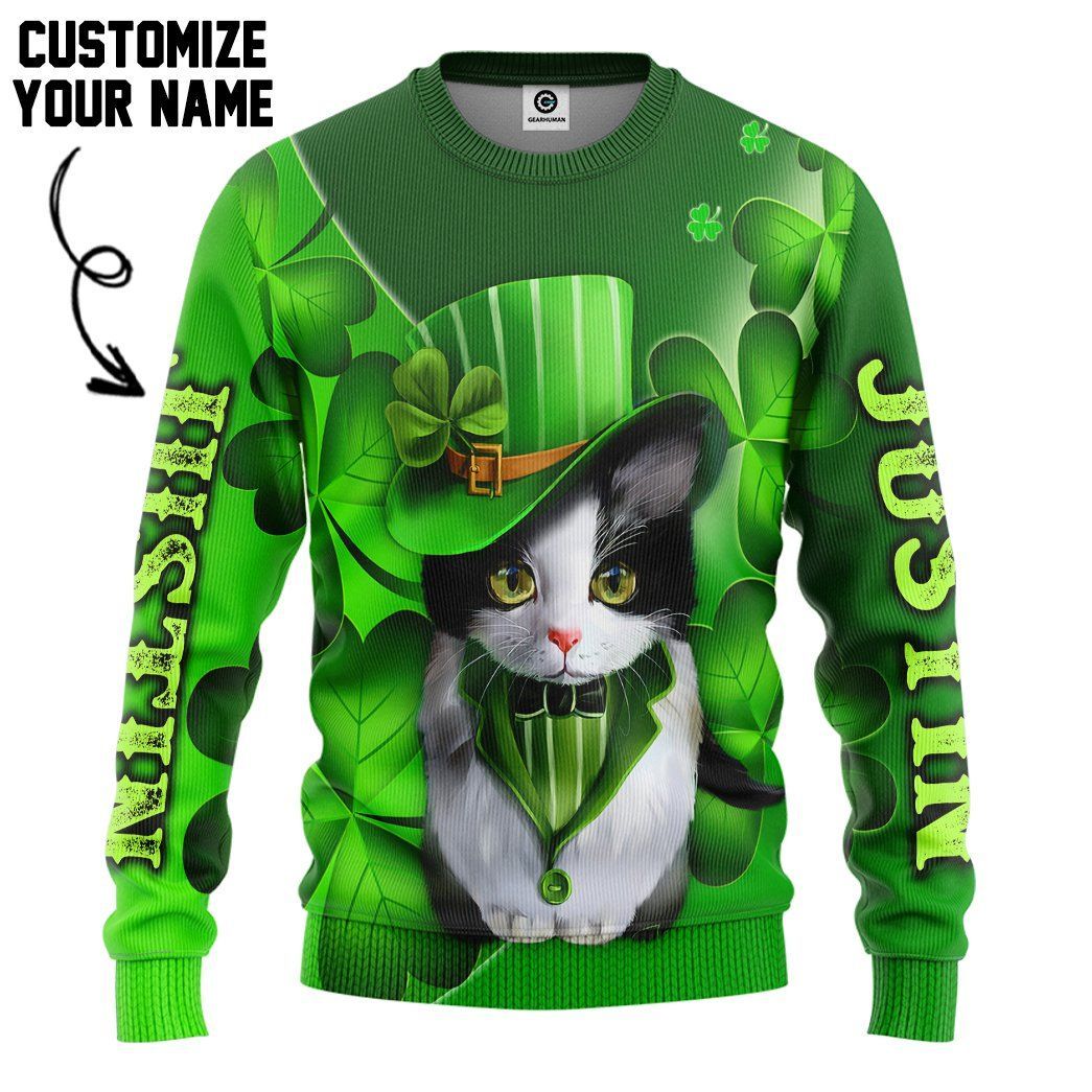 Gearhuman 3D St Patrick Day Black Cat Custom Name Tshirt Hoodie Apparel GB190214 3D Apparel Long Sleeve S