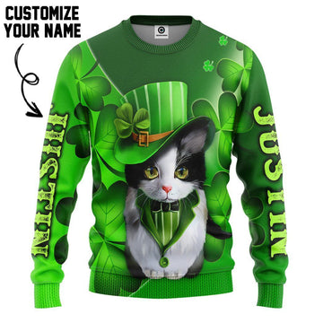 Gearhumans 3D St Patrick Day Black Cat Custom Name Tshirt Hoodie Apparel