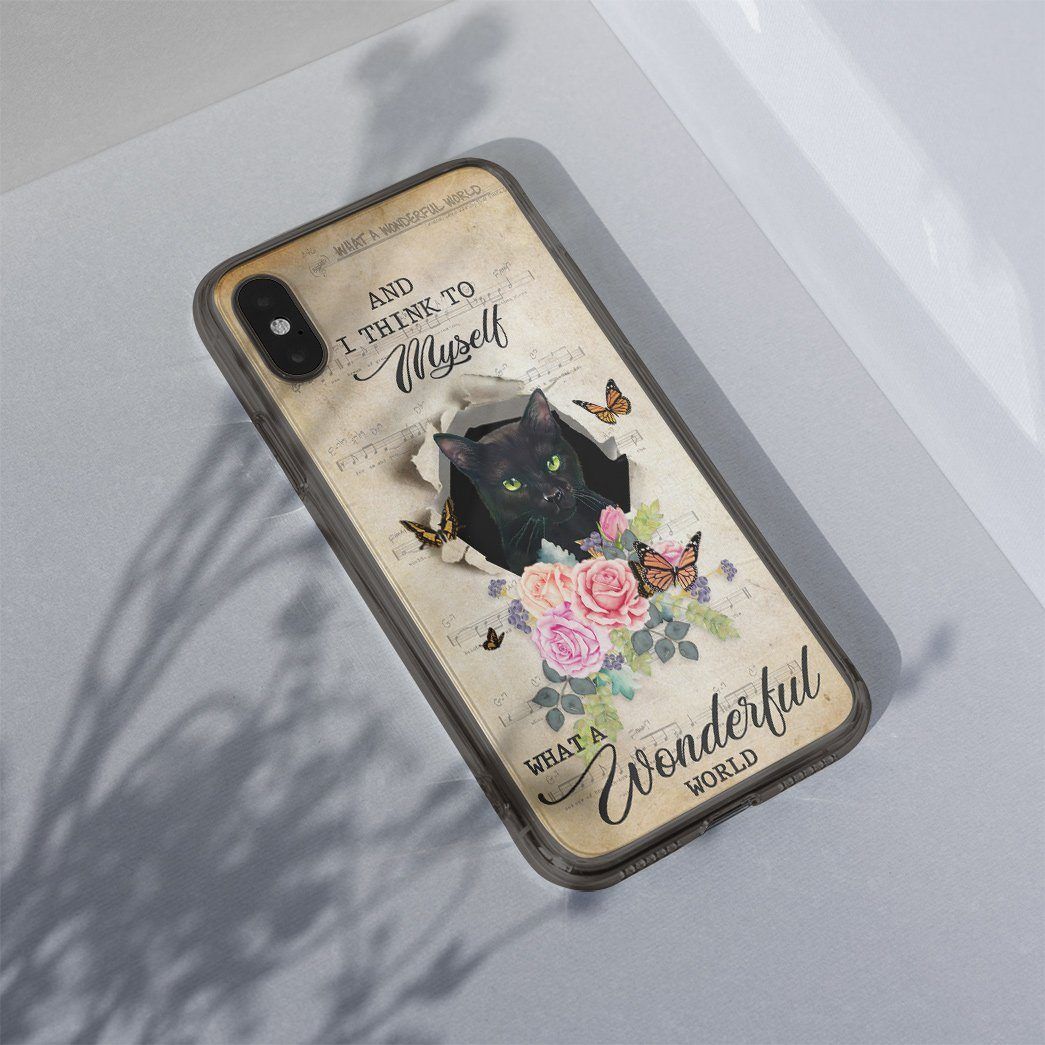 Gearhuman 3D What A Wonderful World Black Cat Custom Phonecase GB28014 Glass Phone Case