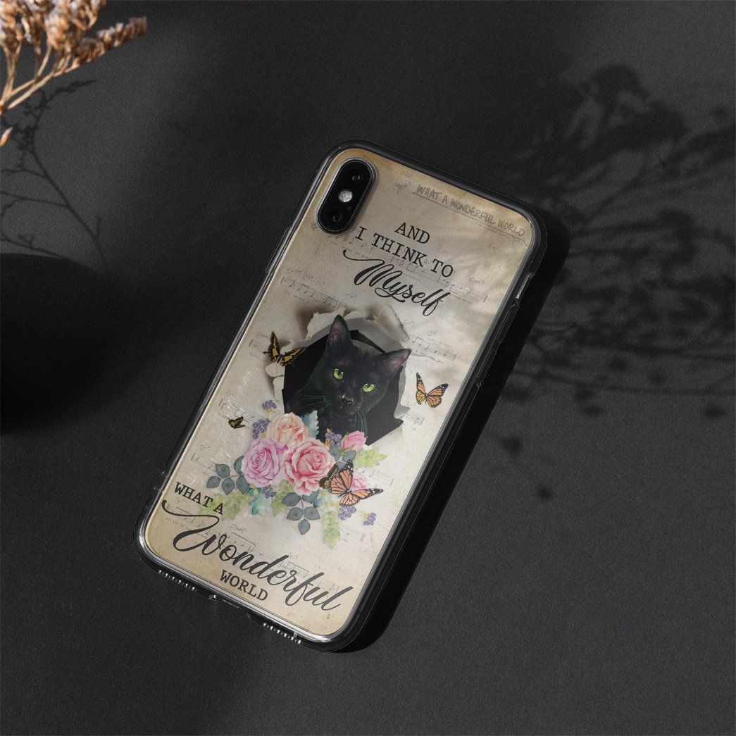 Gearhuman 3D What A Wonderful World Black Cat Custom Phonecase GB28014 Glass Phone Case