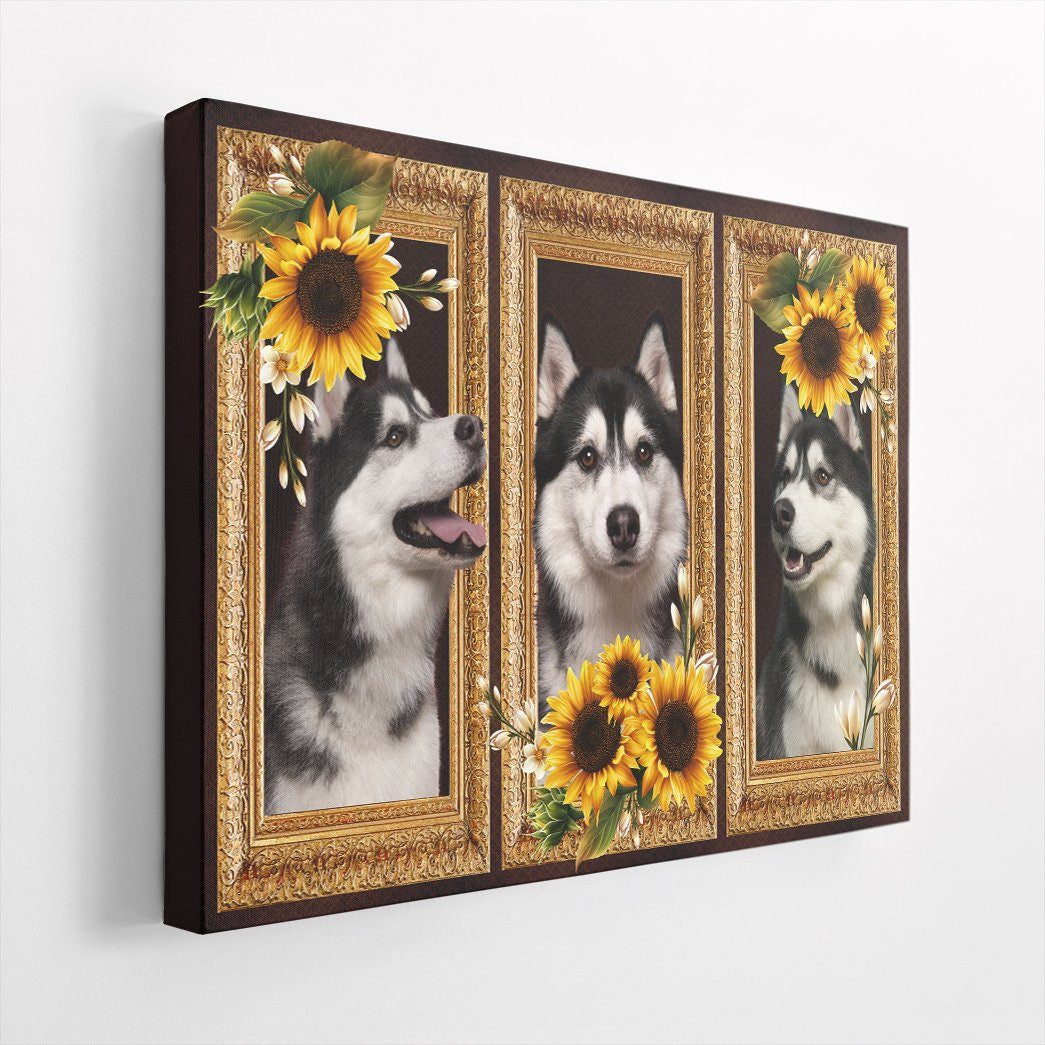 Gearhuman 3D Husky Sunflower Custom Canvas GB230217 Canvas