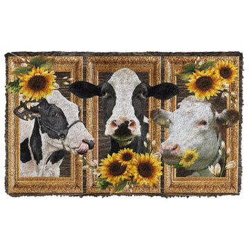 Gearhumans 3D Cow Sunflower Custom Doormat