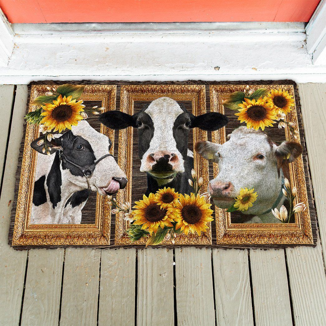 Gearhuman 3D Cow Sunflower Custom Doormat GB24025 Doormat