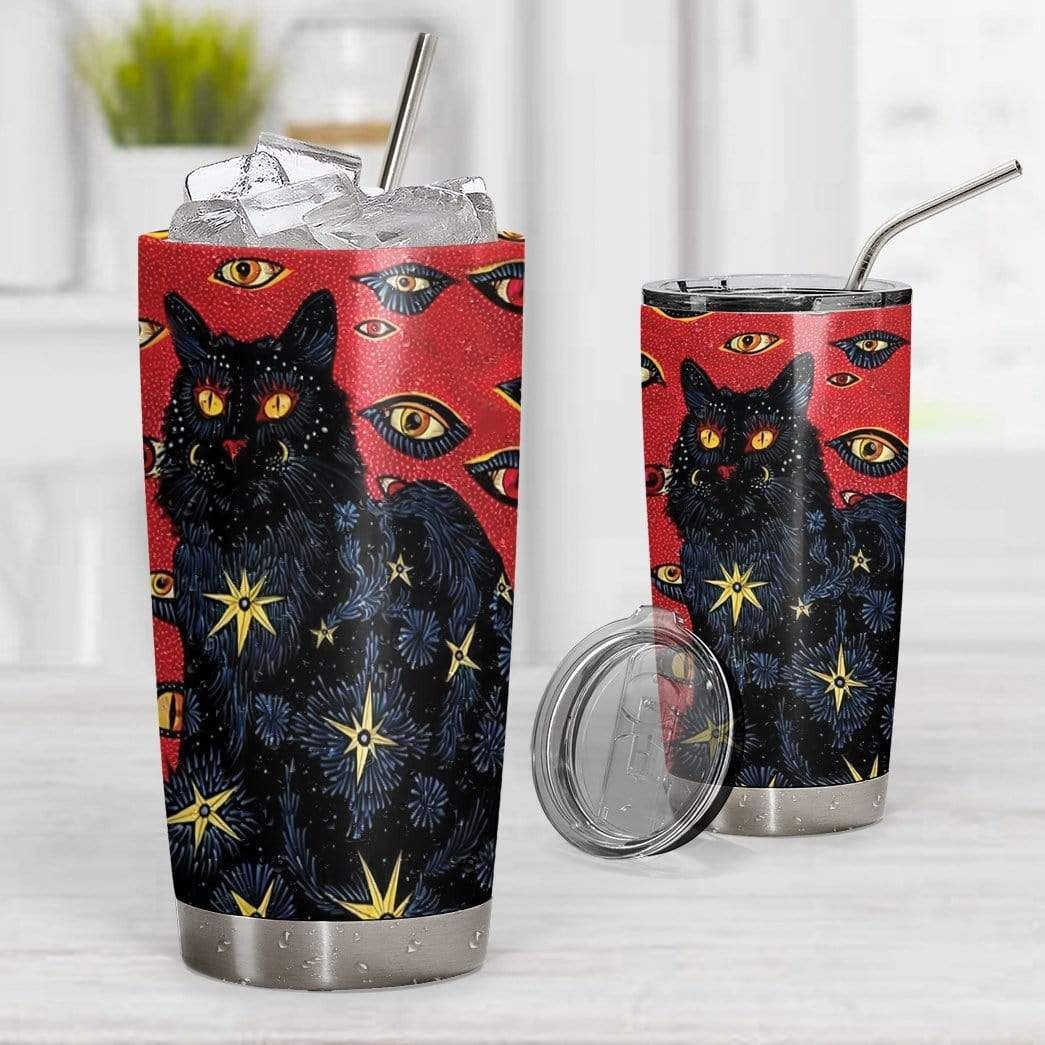 Gearhumans Gearhuman 3D Black Cat Design Vacuum Insulated Glitter Tumbler GL04075 Glitter Tumbler