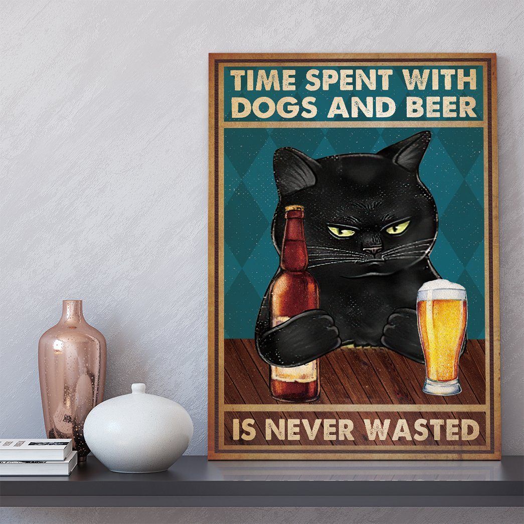 Gearhuman 3D Time Spent With Black Cat And Beer Custom Canvas GB18025 Canvas