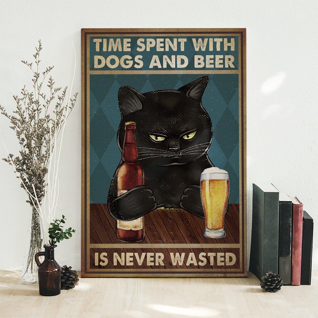 Gearhuman 3D Time Spent With Black Cat And Beer Custom Canvas GB18025 Canvas