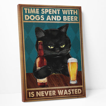 Gearhumans 3D Time Spent With Black Cat And Beer Custom Canvas