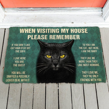 Gearhumans GearHuman 3D Please Remember Cool Black Cat House Rules Doormat