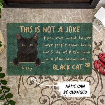 Gearhumans 3D This Is Not A Joke Black Cat Custom Name Doormat