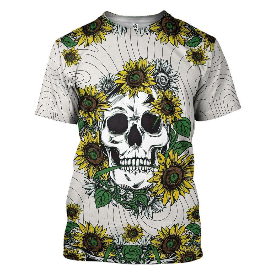 Gearhumans 3D Sunflower Skull Custom Tshirt Hoodie Appaprel GW020419 3D Apparel T-Shirt S