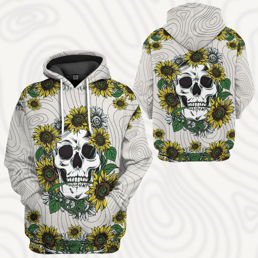 Gearhumans 3D Sunflower Skull Custom Tshirt Hoodie Appaprel GW020419 3D Apparel