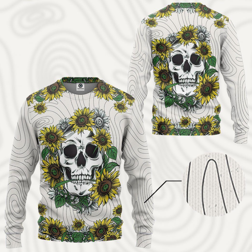 Gearhumans 3D Sunflower Skull Custom Tshirt Hoodie Appaprel GW020419 3D Apparel