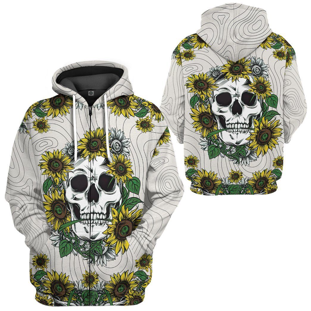 Gearhumans 3D Sunflower Skull Custom Tshirt Hoodie Appaprel GW020419 3D Apparel