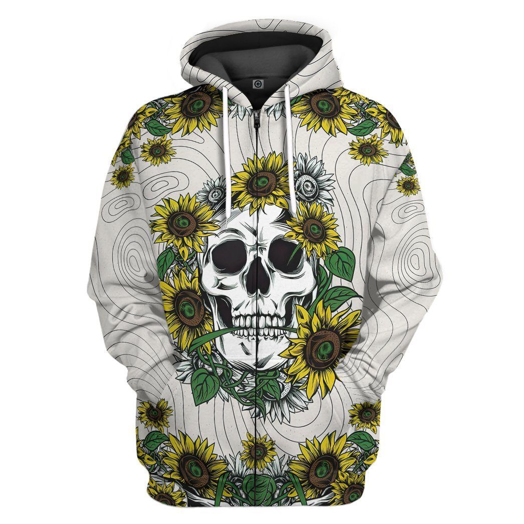 Gearhumans 3D Sunflower Skull Custom Tshirt Hoodie Appaprel GW020419 3D Apparel Zip Hoodie S
