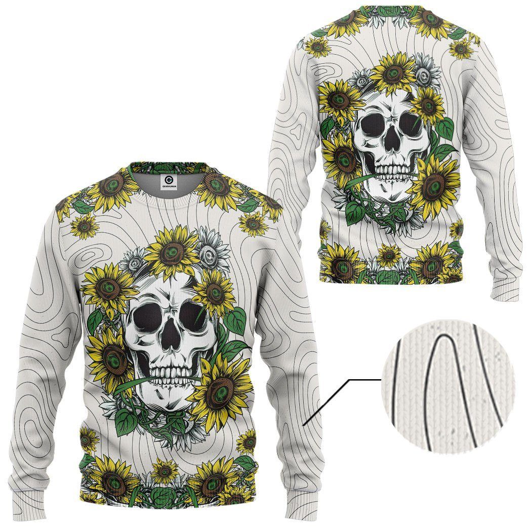 Gearhumans 3D Sunflower Skull Custom Tshirt Hoodie Appaprel GW020419 3D Apparel