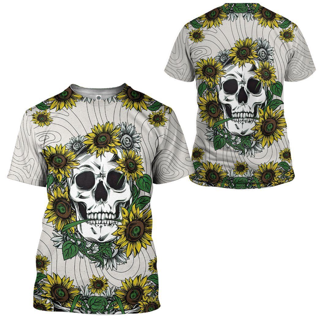 Gearhumans 3D Sunflower Skull Custom Tshirt Hoodie Appaprel GW020419 3D Apparel