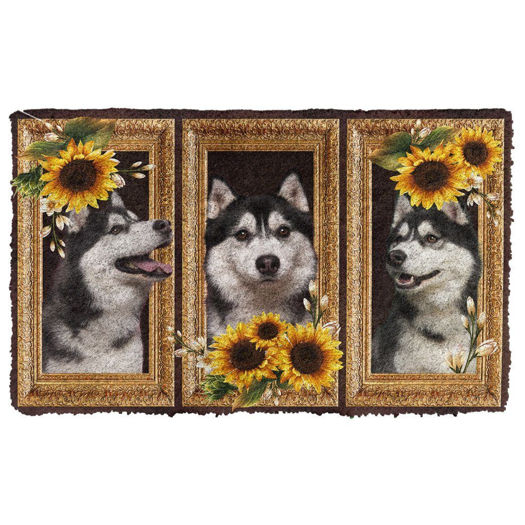 Gearhuman 3D Husky Sunflower Custom Doormat GB230218 Doormat Doormat S(15,8''x23,6'')