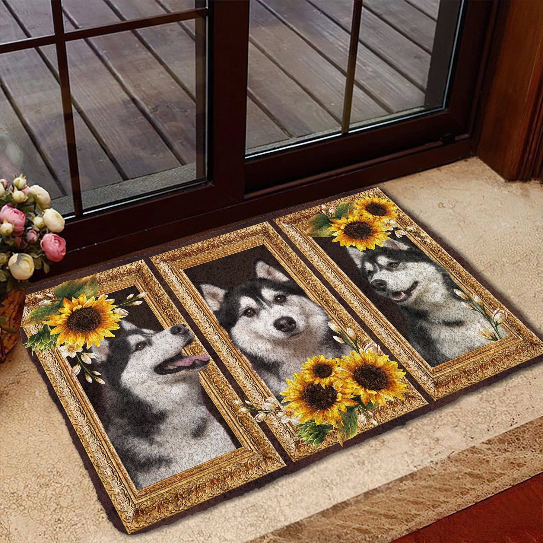 Gearhuman 3D Husky Sunflower Custom Doormat GB230218 Doormat