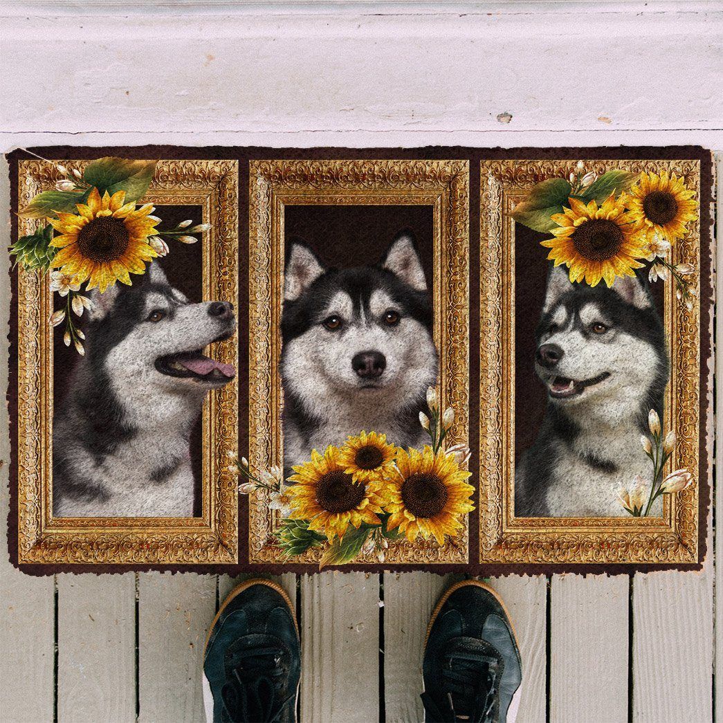 Gearhuman 3D Husky Sunflower Custom Doormat GB230218 Doormat