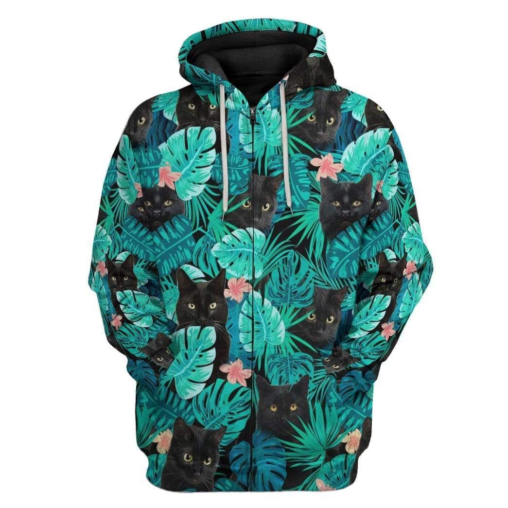 Gearhuman 3D Black Cat Tropical Hawaii Custom Hoodie Apparel GW130712 3D Custom Fleece Hoodies Zip Hoodie S