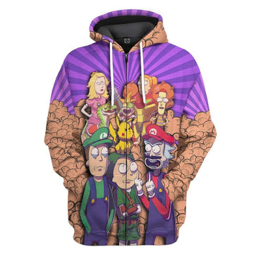 Gearhumans 3D Rick And Morty Mario Brother Custom Hoodie Apparel