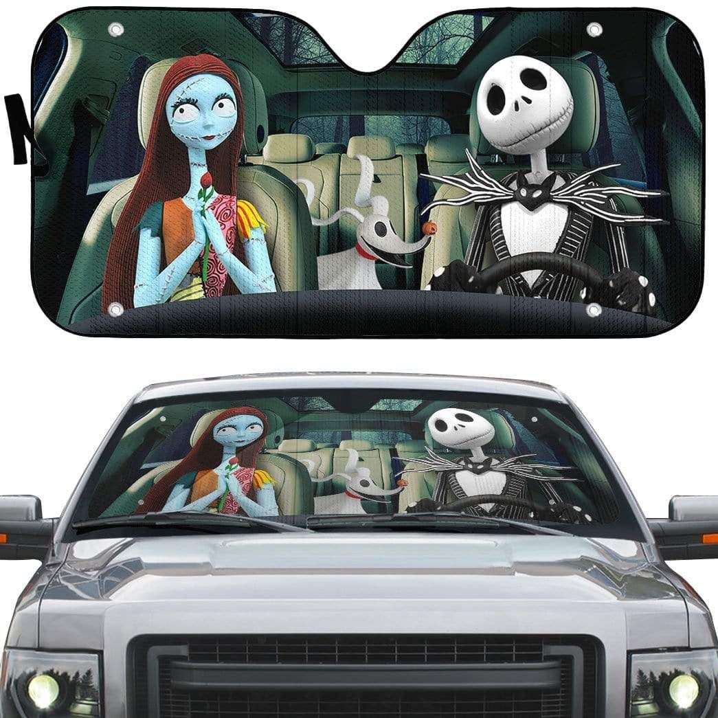 gearhumans 3D Jack Skellington Family Halloween Custom Car Auto Sunshade GV20084 Auto Sunshade