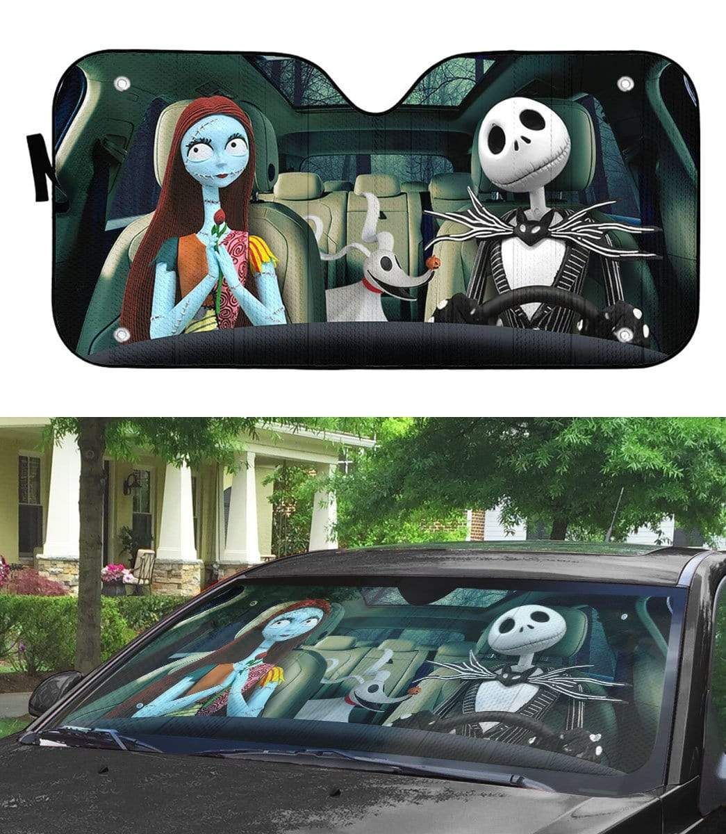 gearhumans 3D Jack Skellington Family Halloween Custom Car Auto Sunshade GV20084 Auto Sunshade