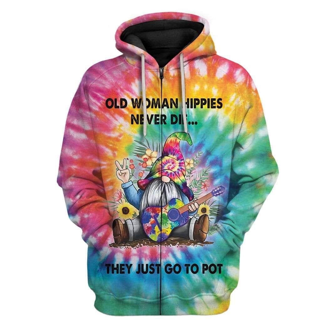 Sunflower Hippie Old Woman Never Die Custom T-Shirts Hoodie Apparel HP-DT0502201 3D Custom Fleece Hoodies Zip Hoodie S