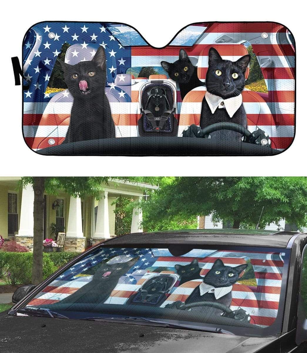 gearhumans 3D Black Cat Family America Custom Car Auto Sunshade GL06073 Auto Sunshade