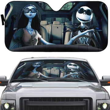 Gearhumans 3D Jack Skellington And Sally Halloween Custom Car Auto Sunshade