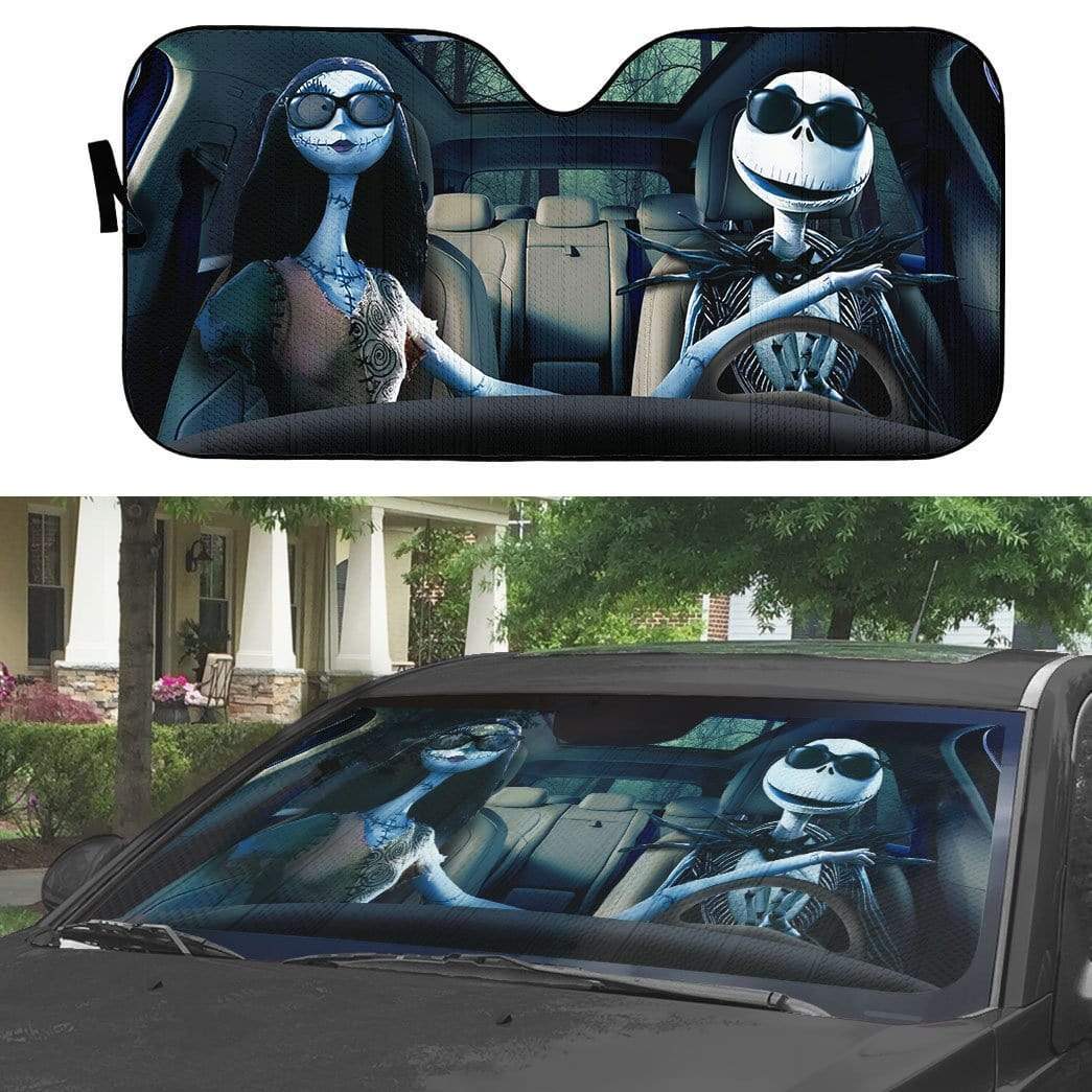 gearhumans 3D Jack Skellington And Sally Halloween Custom Car Auto Sunshade GV20085 Auto Sunshade