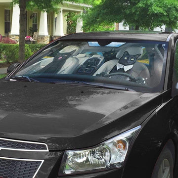 Gearhumans 3D Black Cat Family Custom Car Auto Sunshade